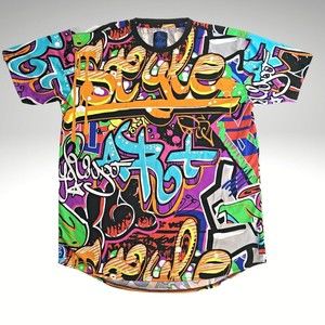 Royal Blue Label Hip Hop Graffiti Shirt Colorful Print Urban Street Art Size XL